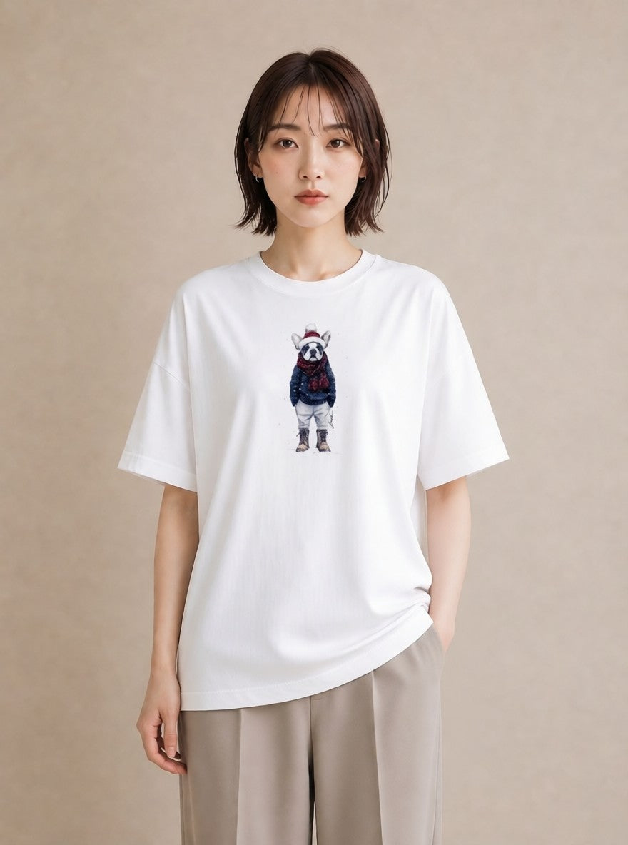 グラフィックTシャツ レディース フレンチブルドッグ フレブル 犬 いぬ イラスト ミニマル 散歩 お出かけ 白T YMAZO