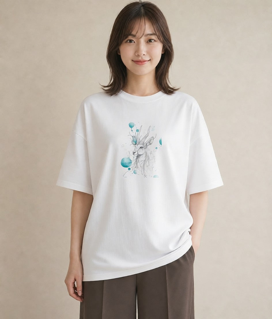 グラフィックTシャツ レディース 山羊座 星空 宇宙 イラスト カフェコーデ 春コーデ 姉妹 白T YMAZO