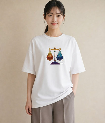 デザインTシャツ レディース 天秤座 星空 宇宙 イラスト 上品 週末コーデ 敬老の日 白T YMAZO