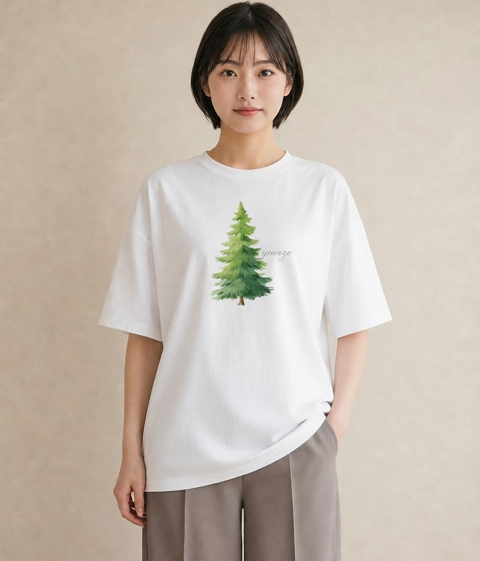デザインTシャツ レディース 森 植物 ボタニカル イラスト 上品 週末コーデ 敬老の日 白T YMAZO