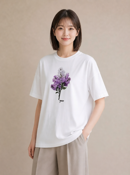 半袖Tシャツ レディース スミレ 花 花柄 イラスト 水彩風 女性 旅行用 白T