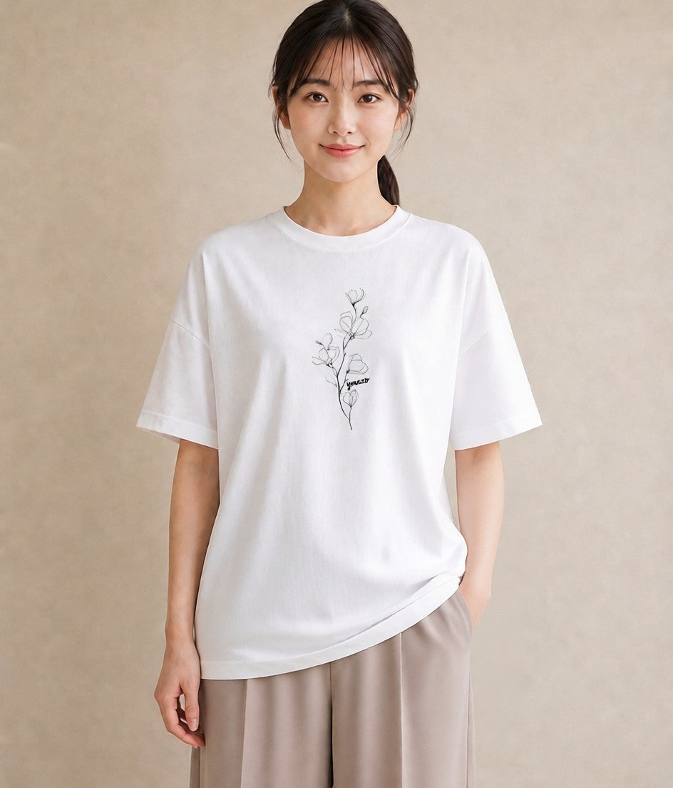プリントTシャツ レディース さくら 桜 桜の枝 イラスト ニュアンス ラフ レイヤード 白T YMAZO