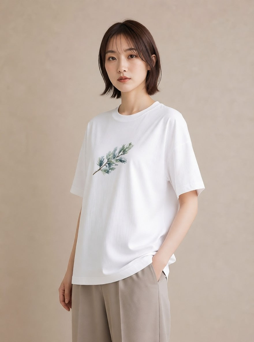Tシャツ レディース 松ぼっくり 植物 ボタニカル イラスト ゆるコーデ 秋コーデ おしゃれギフト 白T YMAZO