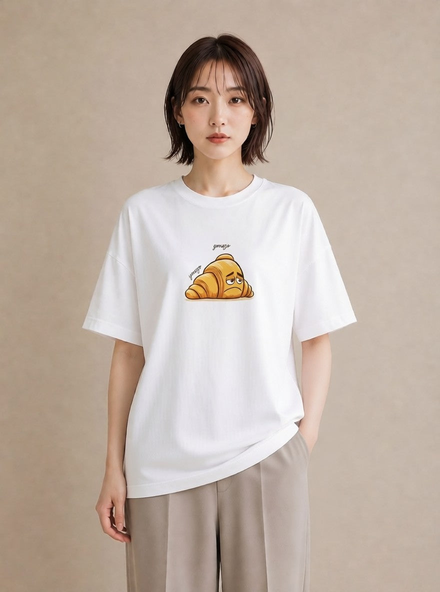 デザインTシャツ レディース クロワッサン 食べ物 フード イラスト きれいめ 旅行用 海 白T YMAZO