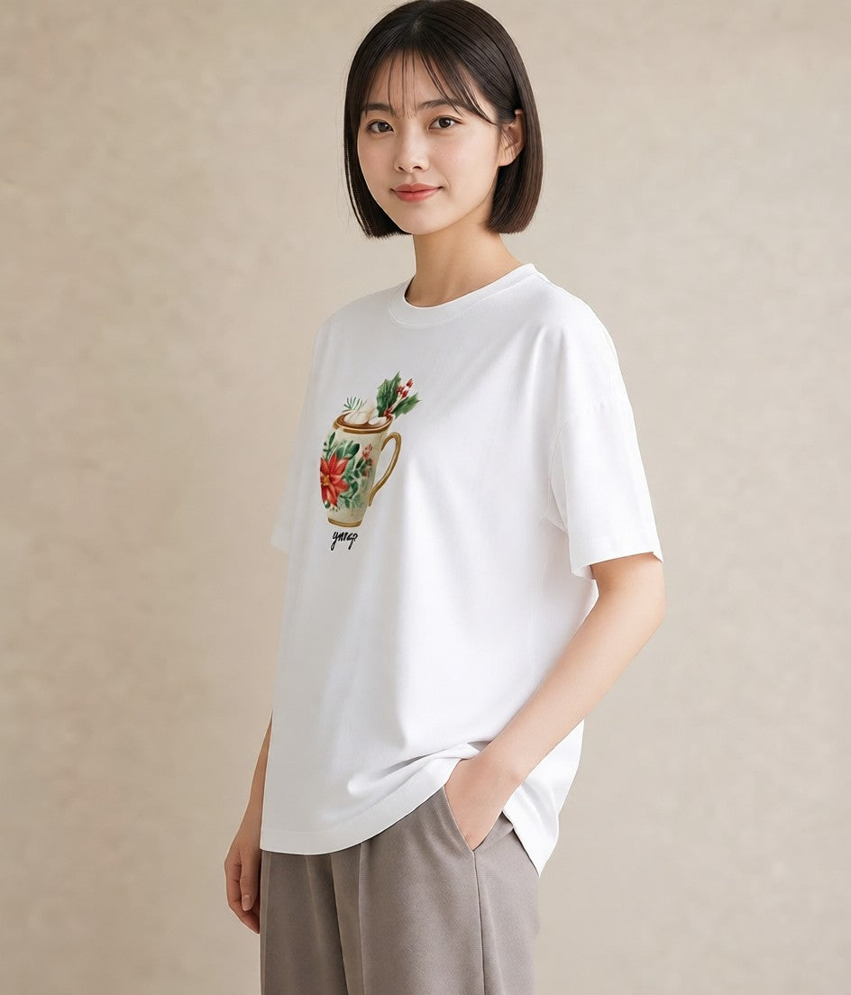デザインTシャツ レディース エスプレッソ 食べ物 フード イラスト ポップ 自分用 ルームウェア 白T YMAZO