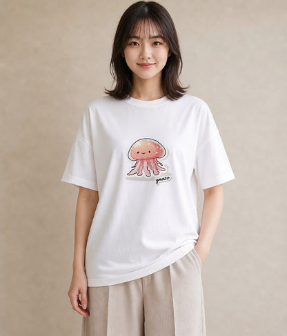 グラフィックTシャツ レディース くらげ クラゲ 海の生き物 海 イラスト ポップ ホワイトデー 春服 白T YMAZO