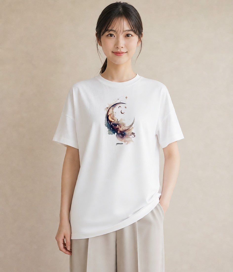 半袖Tシャツ レディース 山羊座 星空 宇宙 イラスト お洒落 カフェ服 クリスマス 白T YMAZO