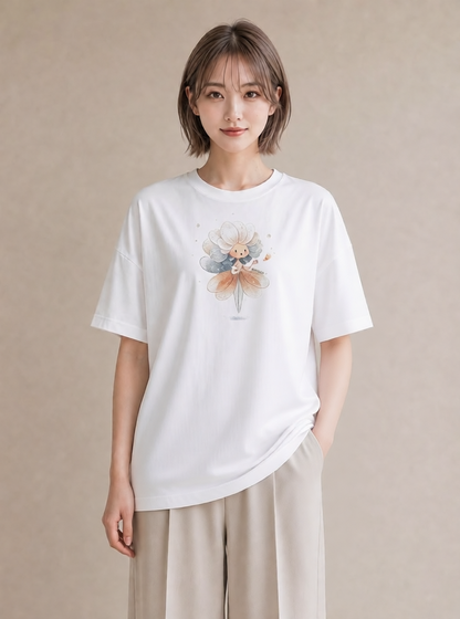 グラフィックTシャツ レディース カスミソウ かすみ草 花 花柄 イラスト ゆるかわ 海 カフェ巡り 白T YMAZO