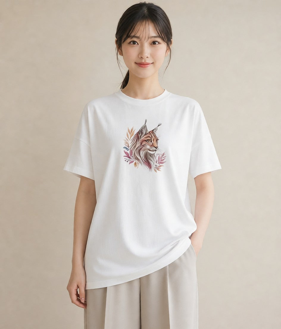 半袖Tシャツ レディース ソマリ 猫 ねこ イラスト カジュアルコーデ 買い物 白T YMAZO