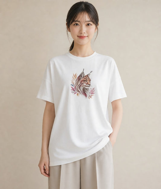 半袖Tシャツ レディース ソマリ 猫 ねこ イラスト カジュアルコーデ 買い物 白T YMAZO