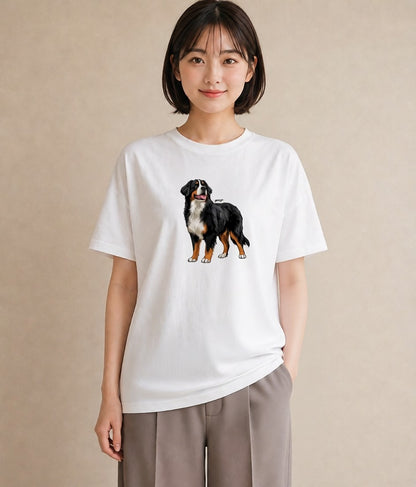 グラフィックTシャツ レディース バーニーズマウンテンドッグ 犬 いぬ イラスト ペアコーデ 秋コーデ 白T YMAZO