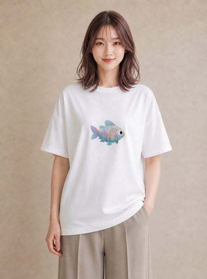半袖Tシャツ レディース 出目金 ペット 動物 イラスト ボタニカル クリスマス 旅行 白T YMAZO