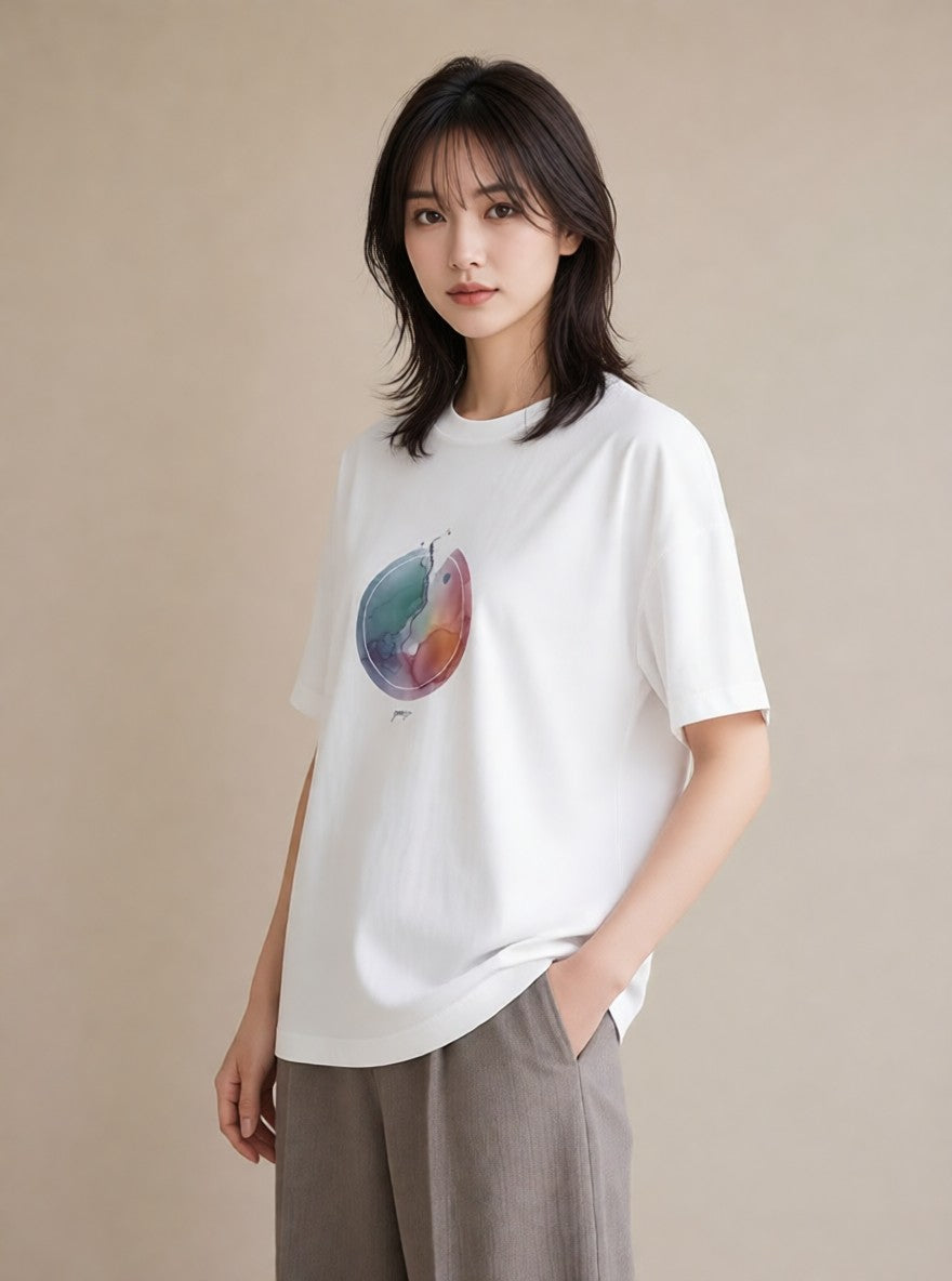 デザインTシャツ レディース 虹 星空 宇宙 イラスト ユニーク ルームウェア ギフト 白T YMAZO