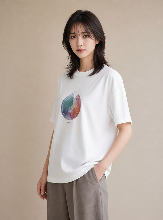 デザインTシャツ レディース 虹 星空 宇宙 イラスト ユニーク ルームウェア ギフト 白T YMAZO