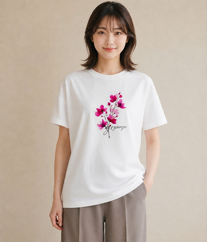 Tシャツ レディース 梅 花 花柄 イラスト きれいめカジュアル 社会人 女性 白T