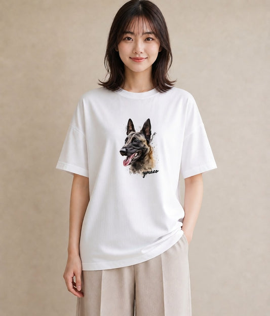 デザインTシャツ レディース ジャーマンシェパード 犬 いぬ イラスト お洒落 ペアコーデ 秋コーデ 白T YMAZO