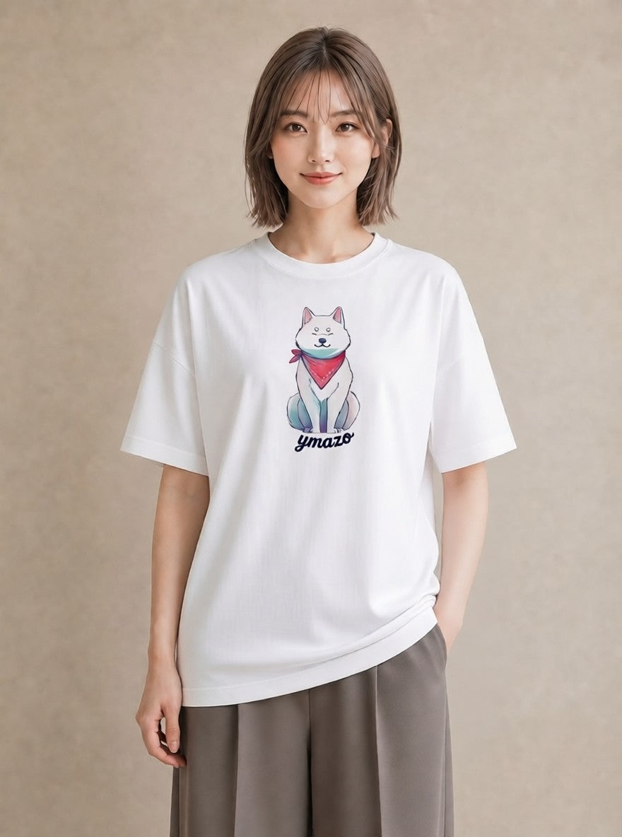Tシャツ レディース わんこ 犬 いぬ イラスト ゆるコーデ 社会人 女性 白T YMAZO