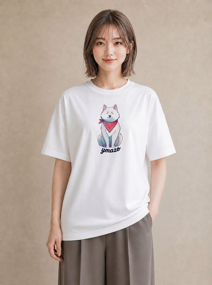 Tシャツ レディース わんこ 犬 いぬ イラスト ゆるコーデ 社会人 女性 白T YMAZO