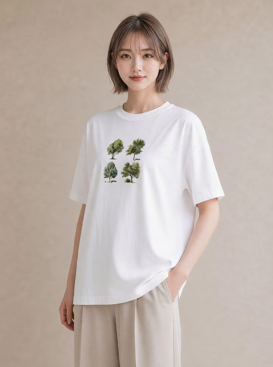 グラフィックTシャツ レディース 森 植物 ボタニカル イラスト ガーリー 送別ギフト 通勤 白T YMAZO