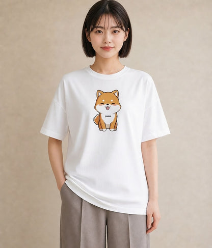 デザインTシャツ レディース 柴犬 しばいぬ 犬 いぬ イラスト ボタニカル 友達ギフト 部屋着 白T YMAZO