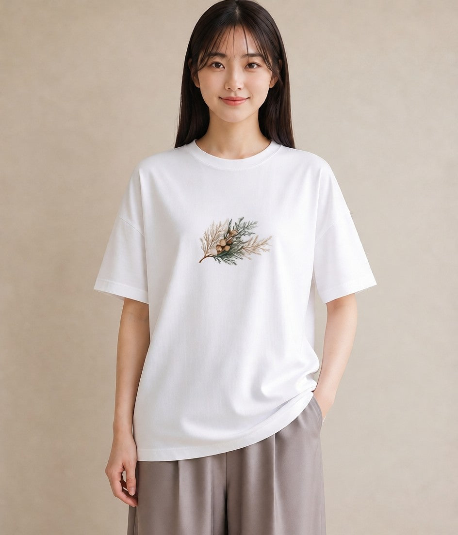 半袖Tシャツ レディース 松ぼっくり 植物 ボタニカル イラスト 春服 ミセス 白T YMAZO