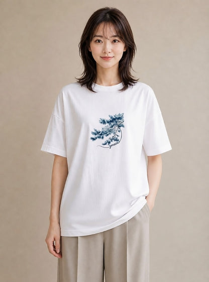 デザインTシャツ レディース 松ぼっくり 植物 ボタニカル イラスト フェミニン 部屋着 女性向けギフト 白T YMAZO