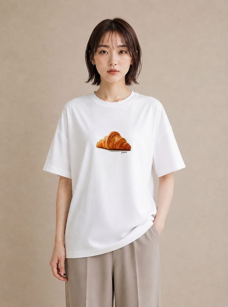 半袖Tシャツ レディース パン ベーカリー レトロ イラスト ミニマル デイリーウェア 休日 白T YMAZO