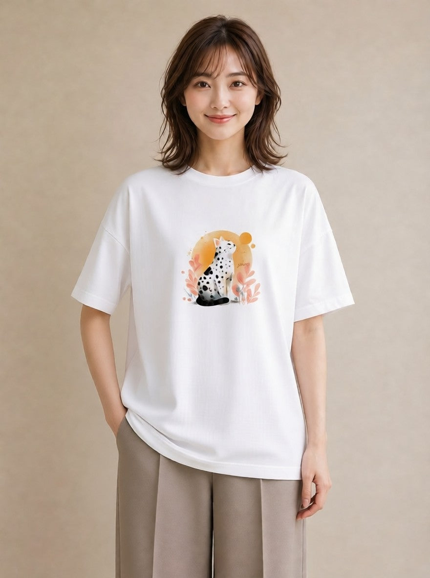 半袖Tシャツ レディース 三毛猫 みけねこ 三毛 猫 ねこ イラスト 休日コーデ お揃い 親子 白T YMAZO
