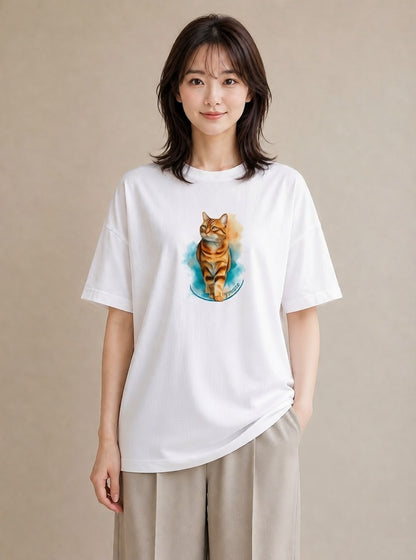 グラフィックTシャツ レディース エキゾチックショートヘア 猫 ねこ イラスト 北欧風 女子会 お揃い 白T YMAZO