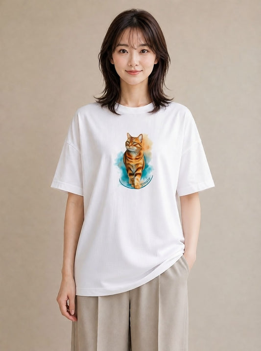 グラフィックTシャツ レディース エキゾチックショートヘア 猫 ねこ イラスト 北欧風 女子会 お揃い 白T YMAZO