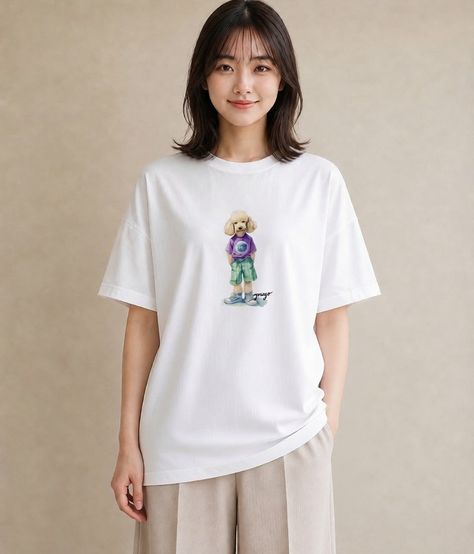 デザインTシャツ レディース トイプードル プードル 犬 いぬ イラスト モード 旅行 母娘コーデ 白T YMAZO