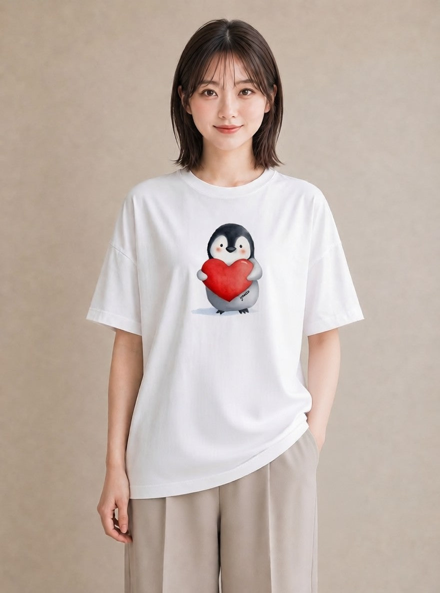 半袖Tシャツ レディース コウテイペンギン 動物 アニマル イラスト ニュアンス ギフト 母の日 白T YMAZO