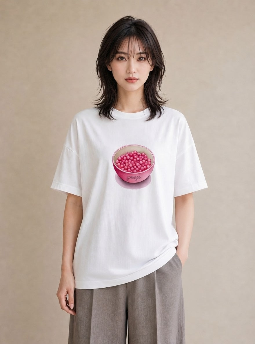 デザインTシャツ レディース パールピアス アクセサリー ナチュラル アンティーク イラスト 水彩風 デイリーウェア 休日 白T YMAZO