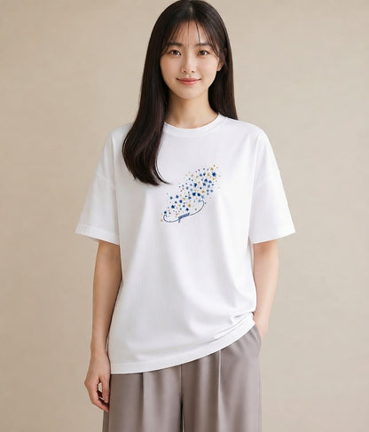半袖Tシャツ レディース 獅子座 星空 宇宙 イラスト アート風 ホワイトデー 春服 白T YMAZO