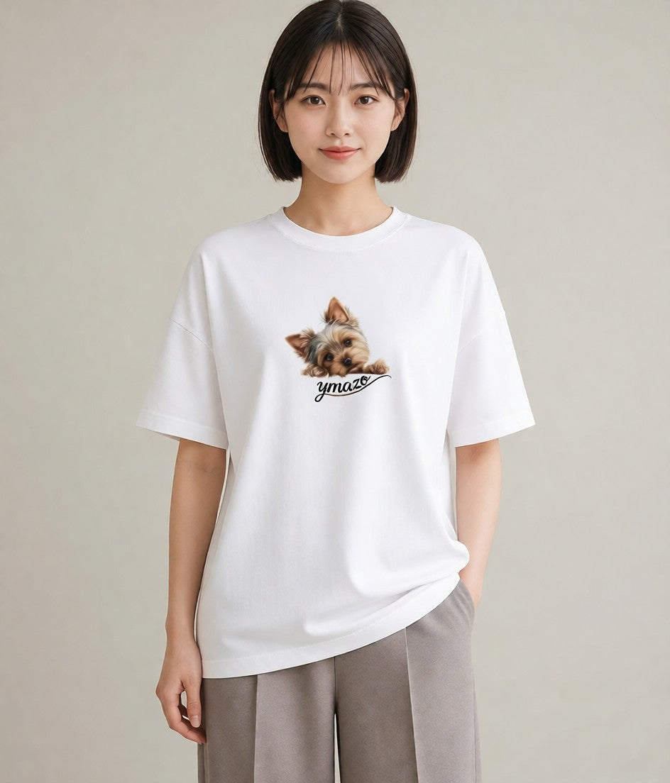 Tシャツ レディース ヨークシャーテリア 犬 いぬ イラスト 韓国風 ラフ レイヤード 白T YMAZO