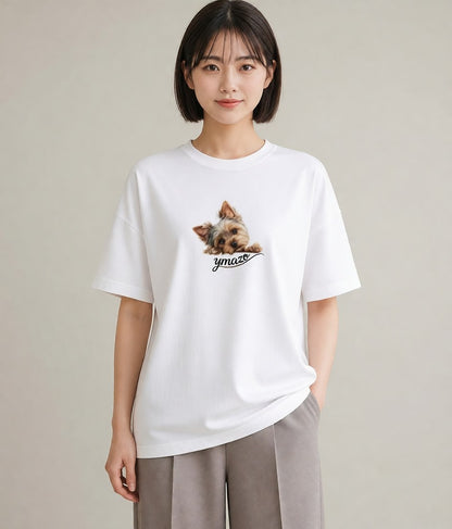 Tシャツ レディース ヨークシャーテリア 犬 いぬ イラスト 韓国風 ラフ レイヤード 白T YMAZO