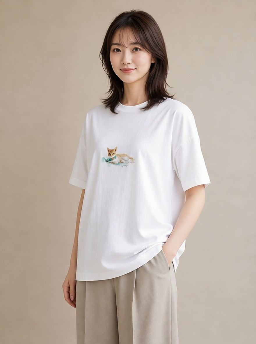 プリントTシャツ レディース アビシニアン 猫 ねこ イラスト シック 春コーデ 姉妹 白T YMAZO