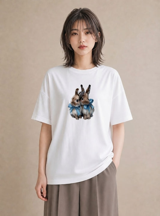 プリントTシャツ レディース ネザーランドドワーフ ペット 動物 イラスト 可愛い 通勤 在宅 白T YMAZO