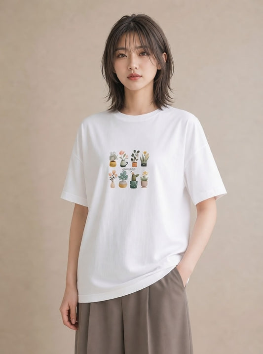 グラフィックTシャツ レディース 観葉植物 植物 ボタニカル イラスト 韓国風 おしゃれギフト 社会人 白T YMAZO