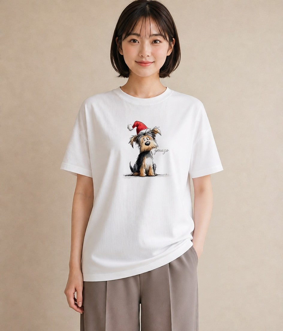 Tシャツ レディース ヨークシャーテリア 犬 いぬ イラスト ラフカジュアル ミセス 春コーデ 白T YMAZO