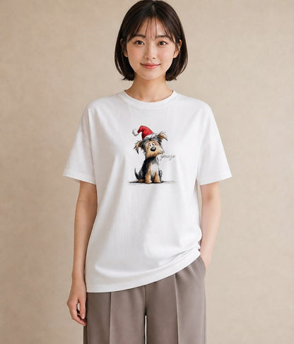 Tシャツ レディース ヨークシャーテリア 犬 いぬ イラスト ラフカジュアル ミセス 春コーデ 白T YMAZO