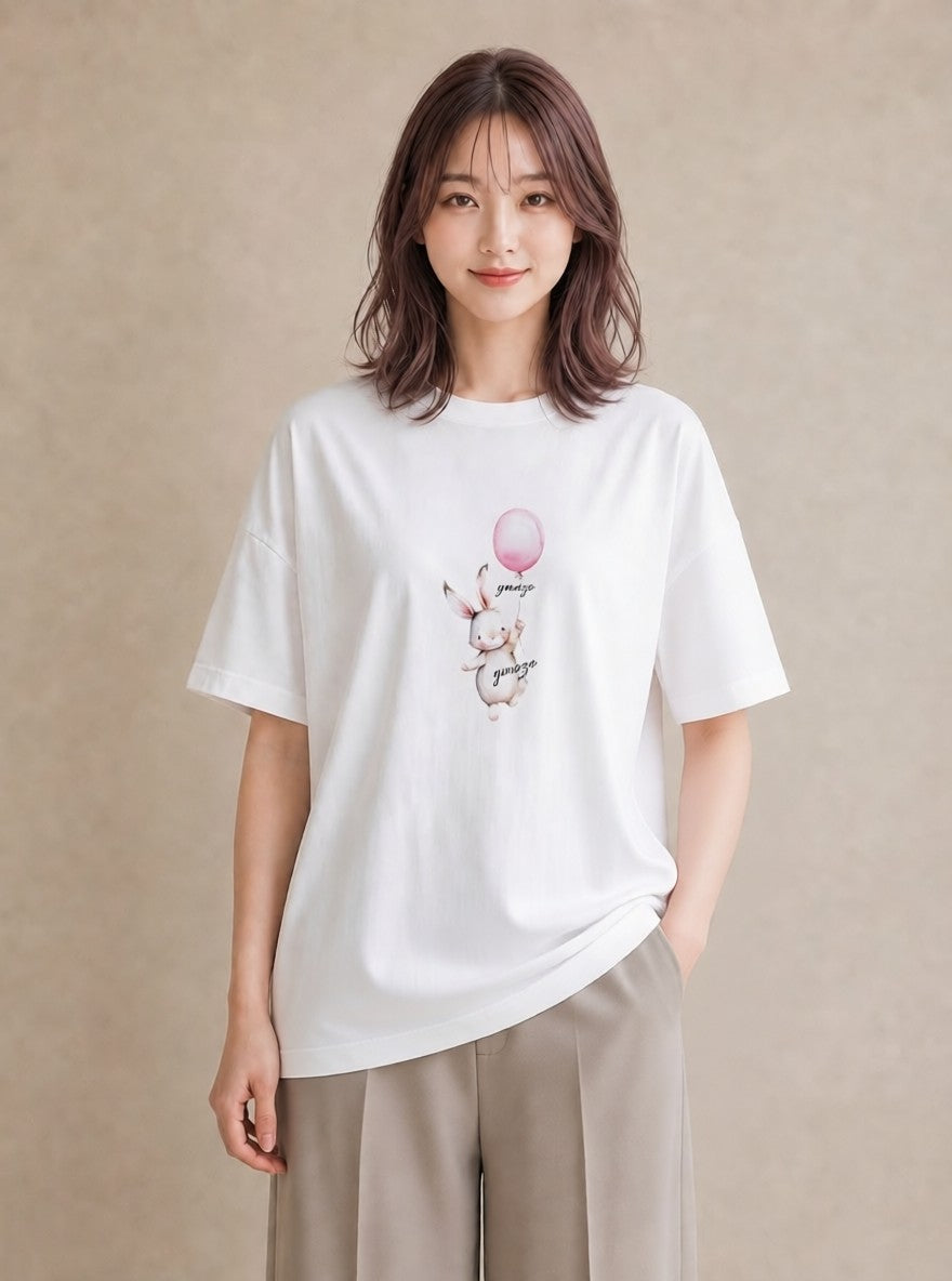 プリントTシャツ レディース 紙風船 和紙 ナチュラル アンティーク イラスト ゆるかわ 部屋着 女性向けギフト 白T YMAZO