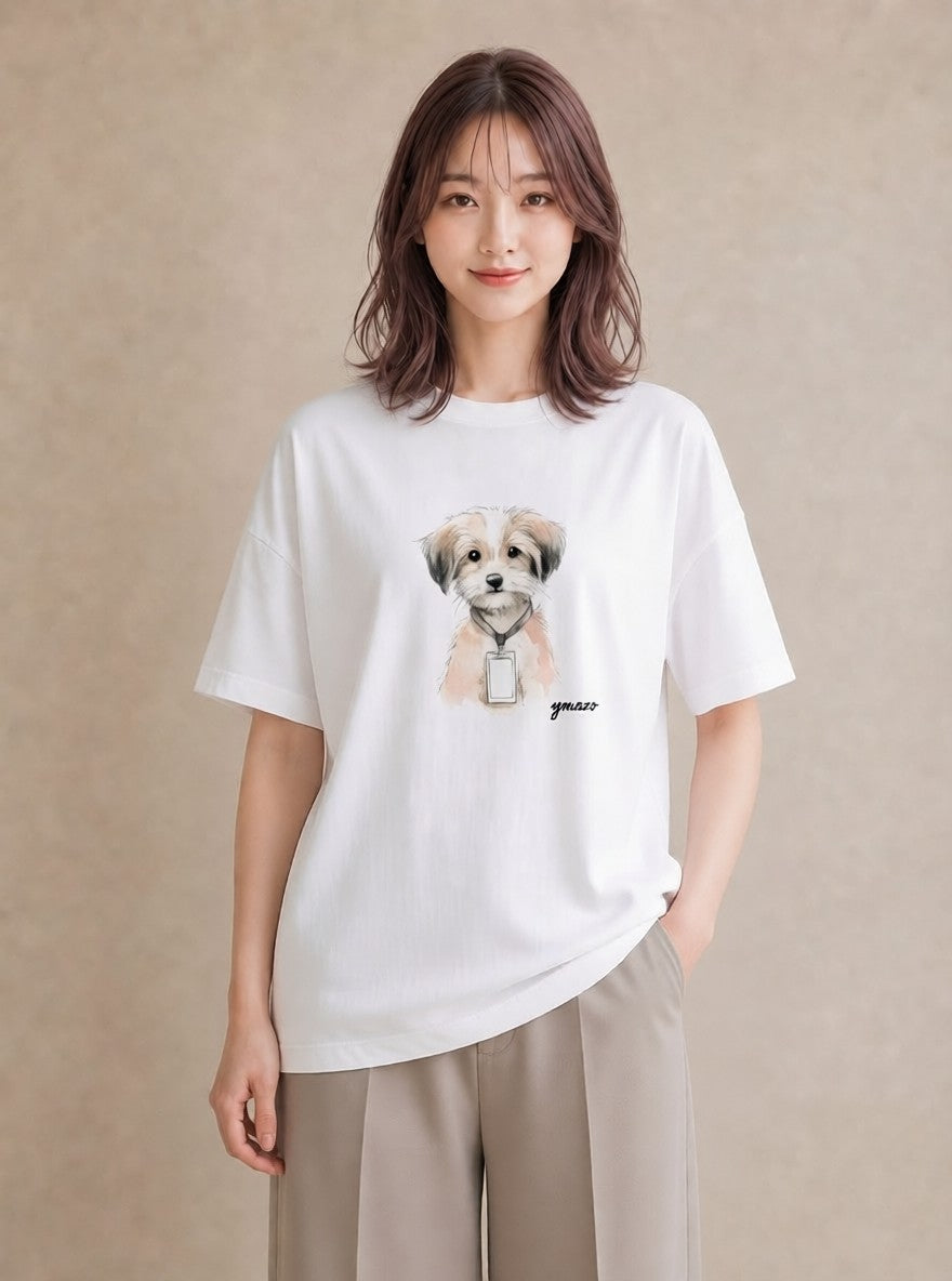 プリントTシャツ レディース 愛犬 犬 いぬ イラスト 敬老の日 ホワイトデー 白T YMAZO