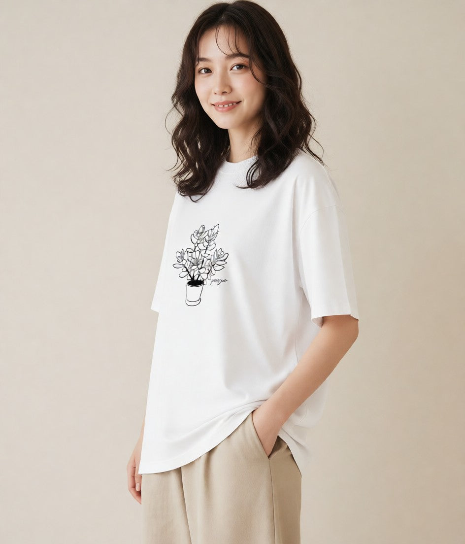 グラフィックTシャツ レディース 夕暮れ バルコニー 夕焼け ナチュラル アンティーク イラスト ゆるコーデ 女子会 お揃い 白T YMAZO
