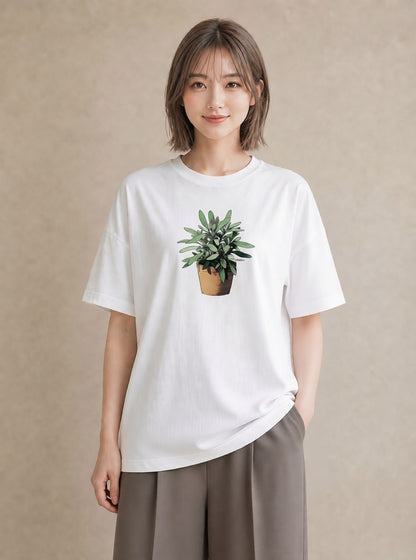 半袖Tシャツ レディース 多肉植物 植物 ボタニカル イラスト ゆるかわ 週末コーデ 敬老の日 白T YMAZO