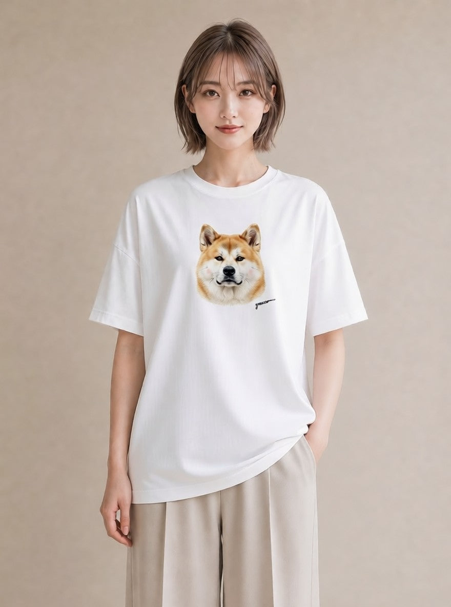 半袖Tシャツ レディース 秋田犬 犬 いぬ イラスト ユニーク 母娘コーデ 自分用 白T YMAZO