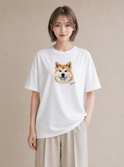 半袖Tシャツ レディース 秋田犬 犬 いぬ イラスト ユニーク 母娘コーデ 自分用 白T YMAZO