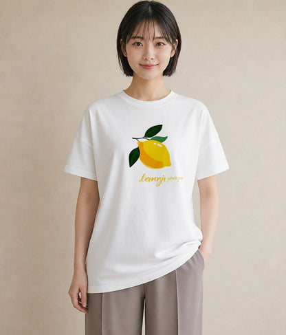 Tシャツ レディース レモン 檸檬 食べ物 フード イラスト シンプル お出かけ 普段着 白T YMAZO