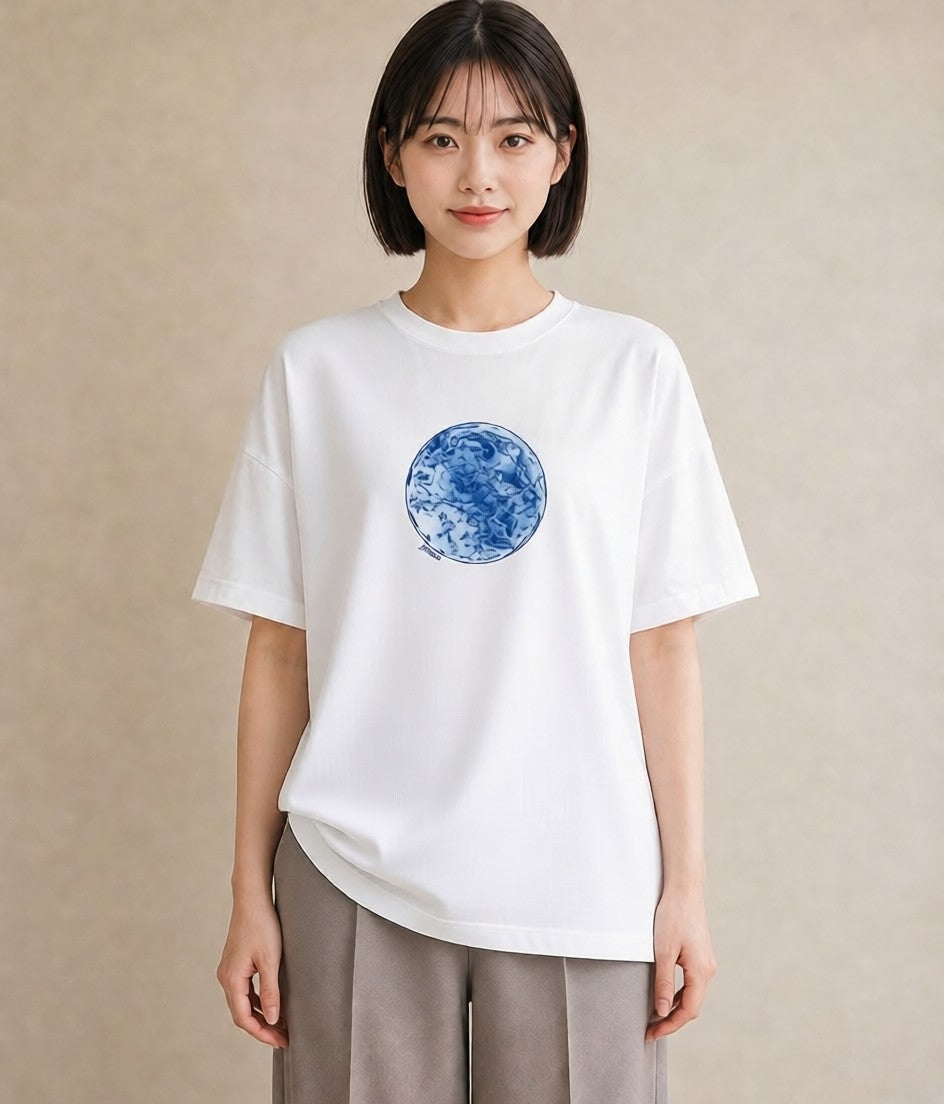 半袖Tシャツ レディース 双子座 星空 宇宙 イラスト 水彩風 ラフ レイヤード 白T YMAZO