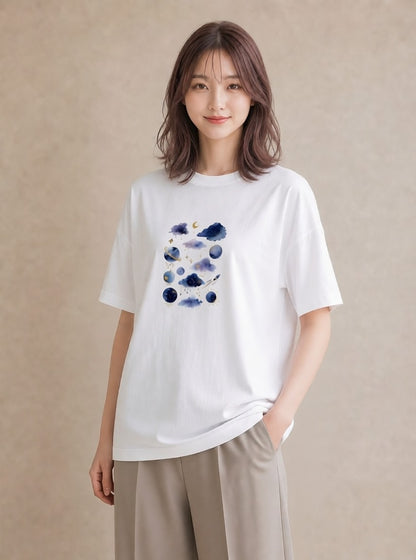 グラフィックTシャツ レディース 蟹座 星空 宇宙 イラスト カフェコーデ 旅行 母娘コーデ 白T YMAZO